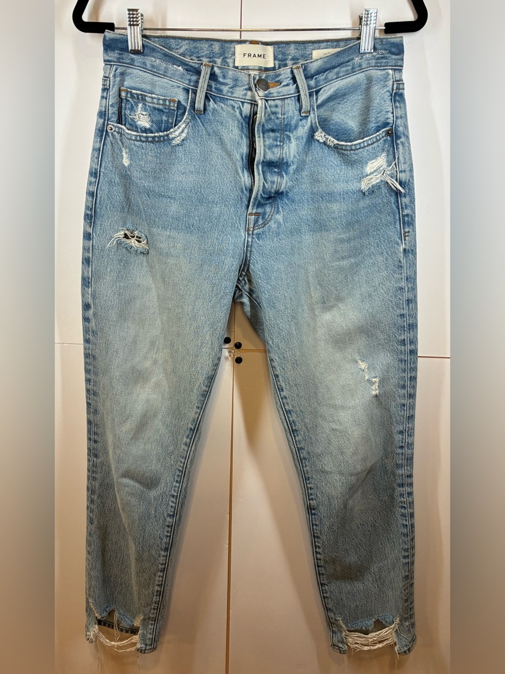FRAME Le Original London Distressed Straight Leg Jeans Size 27 Light Wash Women